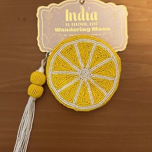 Yellow and White Beaded Lemon Pouch